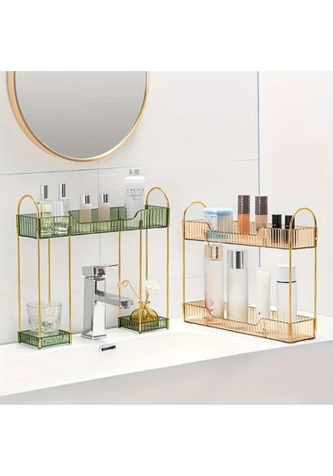Willowhaven Çok Amaçlı Amber Banyo Organizer - 2 Katlı Kozmetik Ve Tuvalet Rafı Kehribar