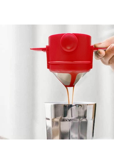Homyl Taşınabilir Kahve Filtresi, Paslanmaz Ağ Tek Metal Kırmızı