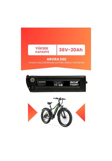 Arora Ege Uyumlu 36v 20ah Elektrikli Bisiklet Bataryası Siyah