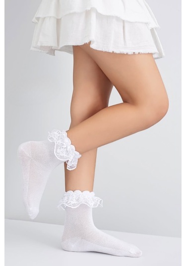 Kız Çocuk Çorap Soket 2 Çift Beyaz-1887 Beyaz