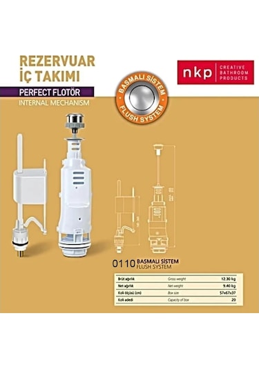 Nkp Rezervuar İç Takım Basmalı Sistem Perfect Flotör Beyaz