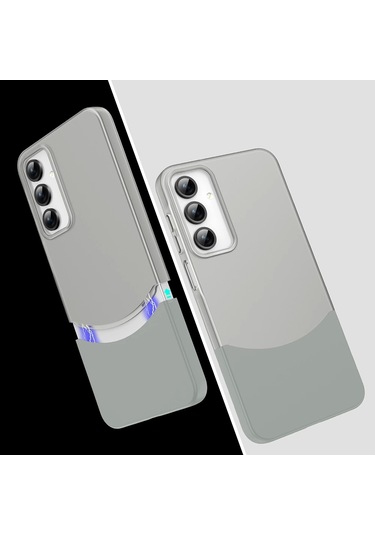 Samsung Galaxy Uyumlu A15 Kılıf Magsafe Şarj Kartlıklı Mıknatıslı Duble 1.7mm Kapak Kart Bölmeli Lacivert S