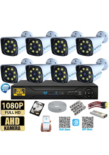 8 Kameralı Gece Renkli 5mp Lensli 1080p Fullhd Kamera Seti