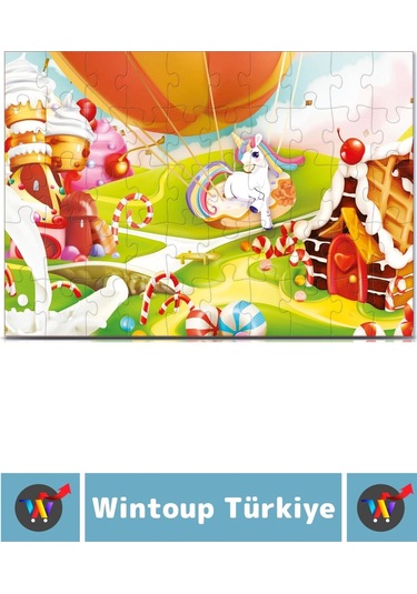 Premium Seri Eğlenceli El Göz Koordinasyon Beceri Geliştirici Çocuk 2x50 Parça Puzzle Şeker Diyarı