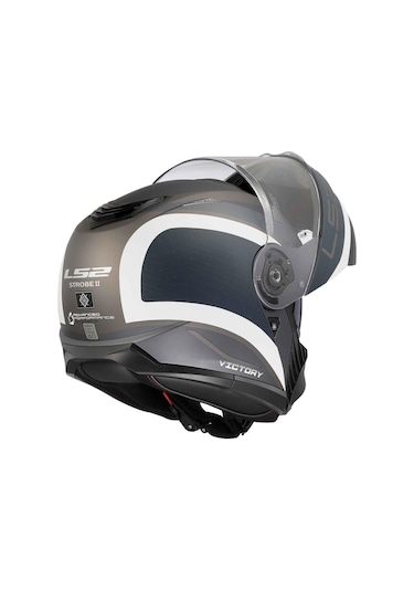 Ls2 Strobe 2 Victory Çene Açılır Kask Mat Titanyum - Beyaz - Mavi