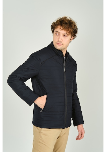 Lucas Erkek Dik Yaka Deri Biyeli Çift Cepli Mont 4707 Lacivert Lacivert