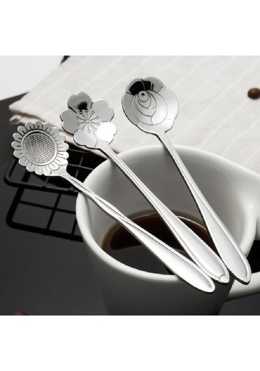 Dancemonkey 3 Adet Paslanmaz Çelik Ev Yaratıcı Çiçek Kaşık, Küçük Tasarım Gümüş
