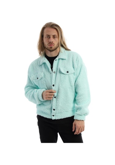 Erkek Kıvırçık Peluş Cıt Cıt Kapamalı Ceket Mint Mint Yeşili