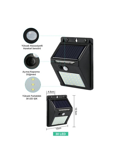 Technojet 1adet 30 Ledli Solar Hareket Sensörlü Bahçe Aydınlatma