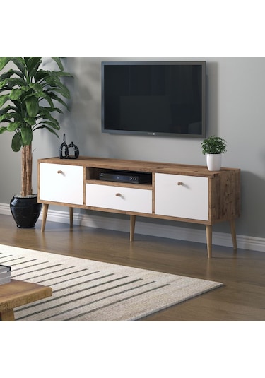 Mbes Mobilya Beyza Ahşap Ayaklı 140 Cm Atlantik  Beyaz Tv Sehbası