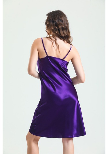 Magic Form 7790 Kadın Mor Degaje Yaka Saten Gecelik Mor