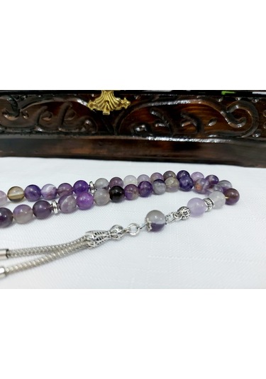 Soma Tesbih Ametist Doğaltaş Şifa Kaynağı Küre Kesim Tesbih 8x8