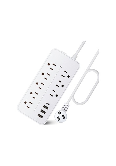 Moveevo Beyaz Abd Standart 8 Prizi 3 Usb + 1 Type-c 1.2m Kablolu Akıllı Çoklu Şarj Cihazı Fırtına Ve Aşırı Yük Korumalı
