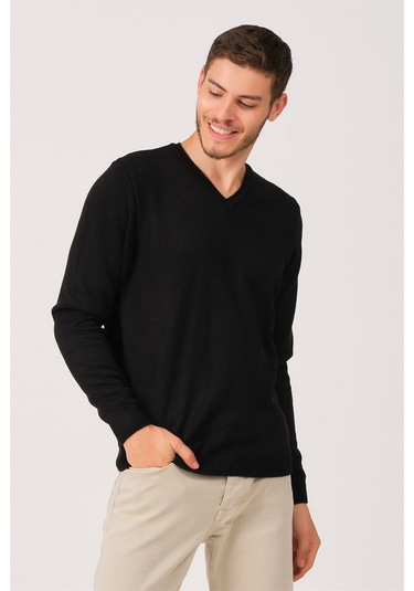 V0036 Dewberry Erkek V-neck Kazak-siyah Siyah