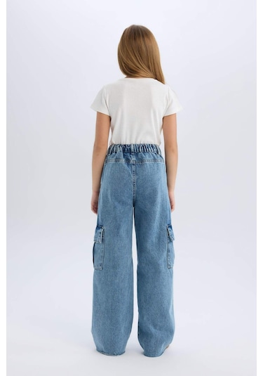 DeFacto Kız Çocuk Wide Leg Kargo Geniş Bol Paça Pamuklu Jean Pantolon D7089A825SPNM39 Mavi DeFacto Kız Çocuk Wide Leg Kargo Geniş Bol Paça Pamuklu Jean Pantolon D7089A825SPNM39 Mavi
