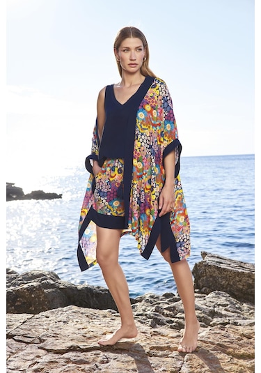 Monamise Kadın Çiçek Desenli Askılı 3'lü Alt Üst Takım 25056 Lacivert