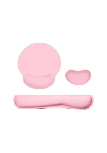 Skycity Ergonomik Pembe Klavye Bilek Destekli Mouse Pad Seti - Hafıza Köpüğü + Lastik Tabanlı, 3 Parça Klavye Bilekliği + Mouse Bilekliği + Mouse Pad