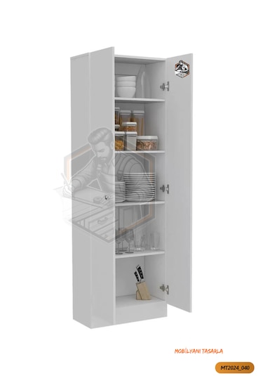 Tamamı Mdf 2 Kapaklı 5 Raflı Beyaz Boy Kiler Dolabı/erzak Dolabı