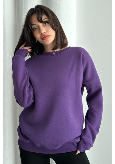 Kadın Bisiklet Yaka Oversize Sweatshirt Ku401b-12-xl Mor