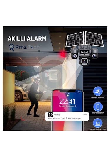 Rmztech Ztech Z7 Plus 4 Kameralı 8mp E-sim Çift Solar Panel 4g Aov Ptz Kamera Gece Renkli Görüş Hieasy