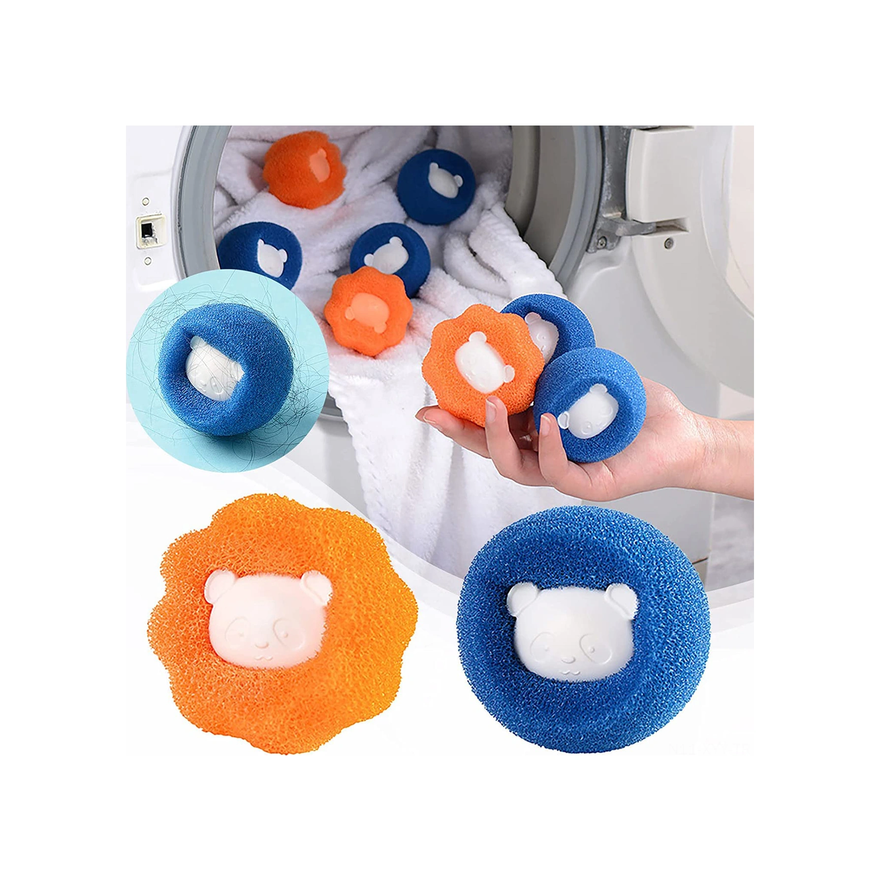 Yaleker 12 Adet Renkli 6 Mavi, 6 Turuncu Çamaşır Makinesi Külçesi - Saç Ve İp Toplayıcı, Kuruğa Dayanıklı Pu Spons Mavi - Turuncu