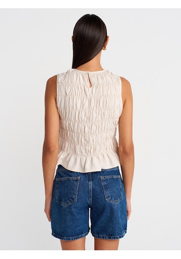 Dilvin 50845 Kolsuz Crop Bluz-açık Bej Açık Bej