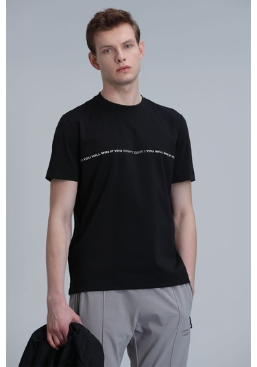 Lufian Erkek Carlos Modern Grafik T-shirt 111020211 Siyah