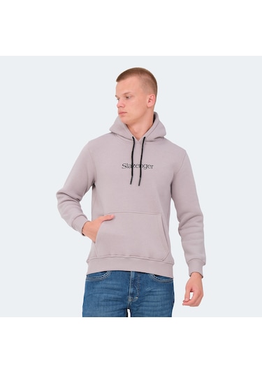 Slazenger OCTAVIA IN Erkek Kapüşonlu Cepli Taş Gri Sweatshirt