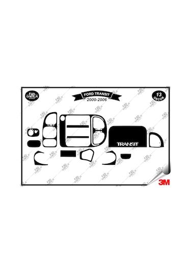 Ford Transit 2000-2006 Torpido Konsol Trim Göğüs Maun Kaplama Set 13 Parça Siyah