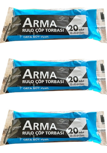 Arma Orta Boy Çöp Torbası Poşeti Siyah 30 L 3 x 20'li 55 x 60 CM