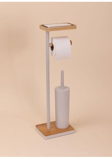 The Mia Bambu Tepsili Ve Fırçalı Tuvalet Kağıdı Standı Gri Glv0761 Gri