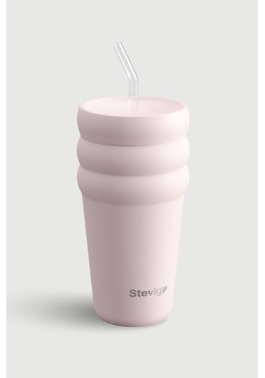 Stevig 3 Bubble Two-cap Straw Tumbler Çelik Termos 600 Ml Soft Quartz St-248 Pembe