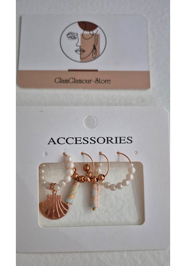 Rose Halka Varasit Taşlı Dörtlü Küpe Set Rose
