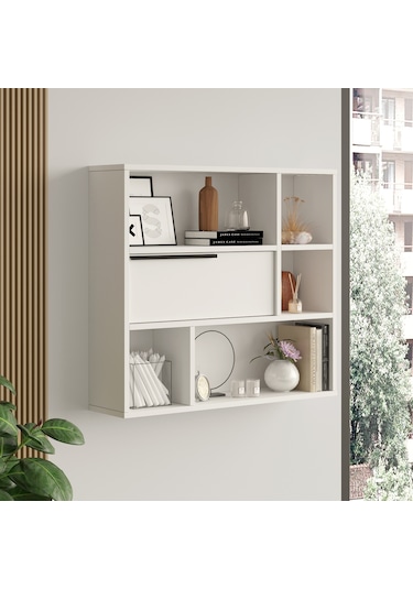 Yurudesign Ocean Duvar Rafı Kitaplık Kapaklı Beyaz On5-w