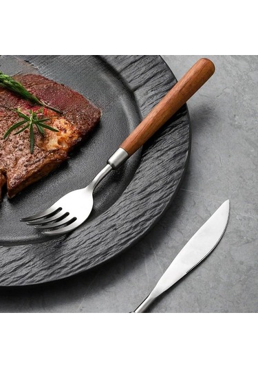 Teltree 304 Paslanmaz Çelik 4'lü Beste: Doğal Ceviz Saplı Yemeklik Takımı Ceviz