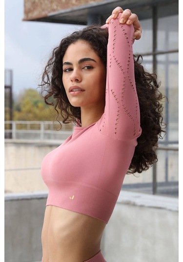 Jerf Naples Uzun Kol Crop Top Econyl Pembe