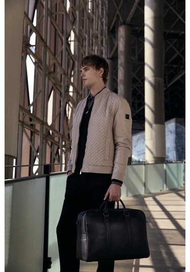 Regular Fit Baklava Desenli Erkek Mont Bej 4527 Bej