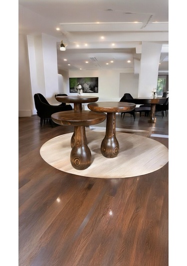 Wood Ahşap 3 Lü Set Vazo Model Mantar Yan Sehpa / Ceviz