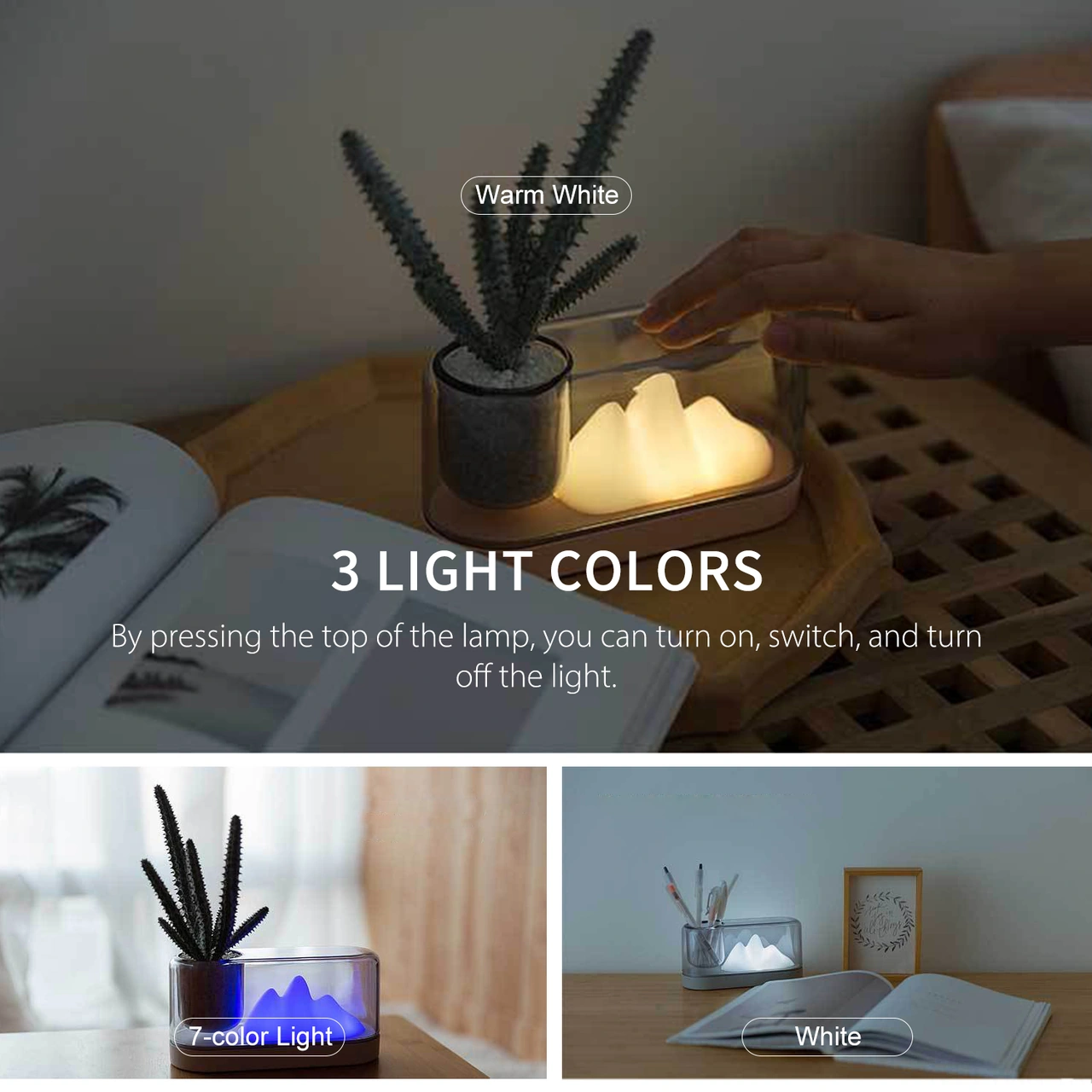 Kosona Dağ Şekilli Şarjlı Led Gece Lambası - 3 Renk Seçeneğiyle Yumuşak Işık, Ev Dekorasyonu Ve Çocuk Odaları İçin