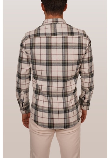 Krem Oduncu Slimfit Erkek Gömlek Krem