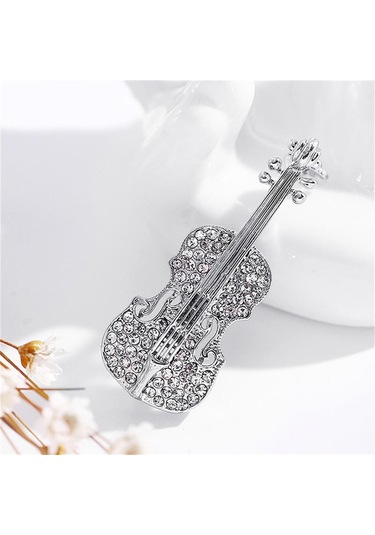 Altın Moda Kadın Altın Gümüş Kaplama Kristal Keman Eşarp Broş Taklidi Broş Altın