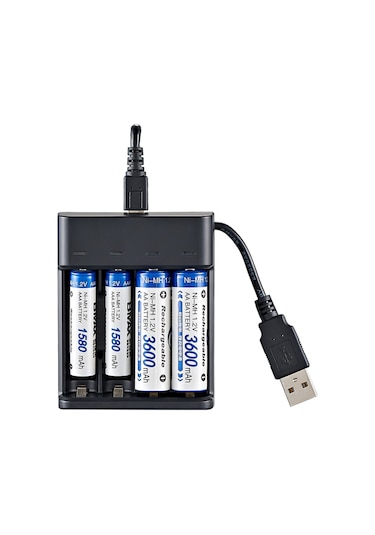 Yaozixa Siyah 4-hücreli Akıllı Şarj Cihazı, Aa/aaa Ni-mh Pil İçin, 500ma Hızlı Şarj, Tam Doldurma Işığı, Usb Plug&play