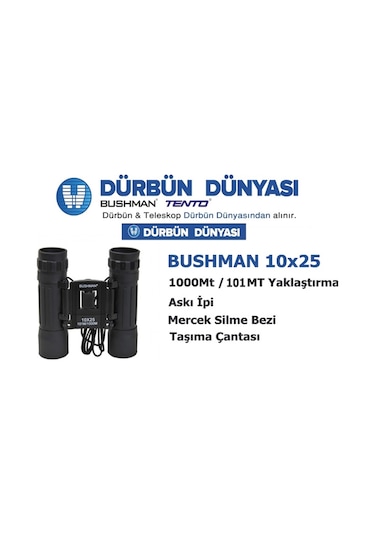 Bushman 10x25 Çift Gözlü Dürbün Siyah