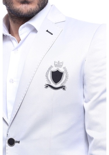 Çift Düğmeli Mono Yaka Armalı Krem Ceket -wessi Krem