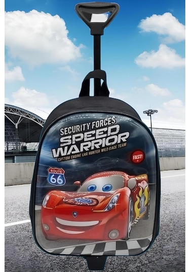 Tezzgelsin Anaokulu Çocuk Action Cars Yarış Araba 5d Baskılı Çekçekli Tekerli Kreş Okul Çantası Sırt Çantası Kirmizi