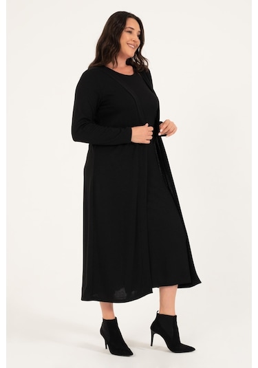 Uzun Triko Hırka-1735-siyah Siyah