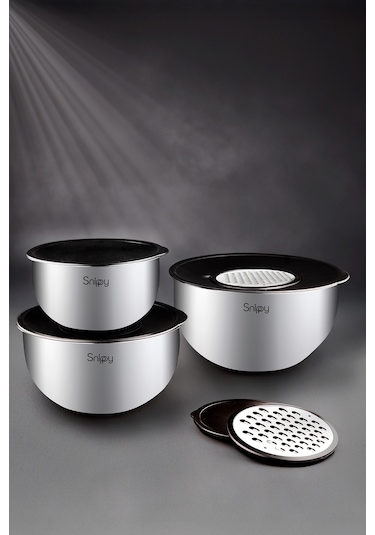 Snippy Inoxa - 9 Parça Rendeli Paslanmaz Çelik Karıştırma Kabı
