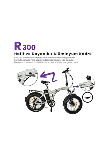 Roxform R-300 Elektrikli Katlanabilir Bisiklet 13ah Shimano Altus Hidrolik Fren Alüminyum Kadro Beyaz