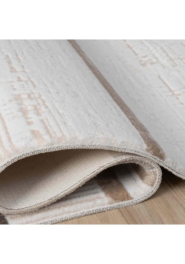Krem Bej Kahve Yatay Blok Desenli Halı - Mk0559grl