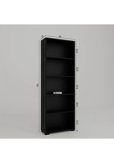 Lucas Serisi Siyah 5 Raflı Kitaplık Siyah